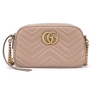 GG Marmont Small Matelassé Zipped Dusty Pink Shoulder Bag - New